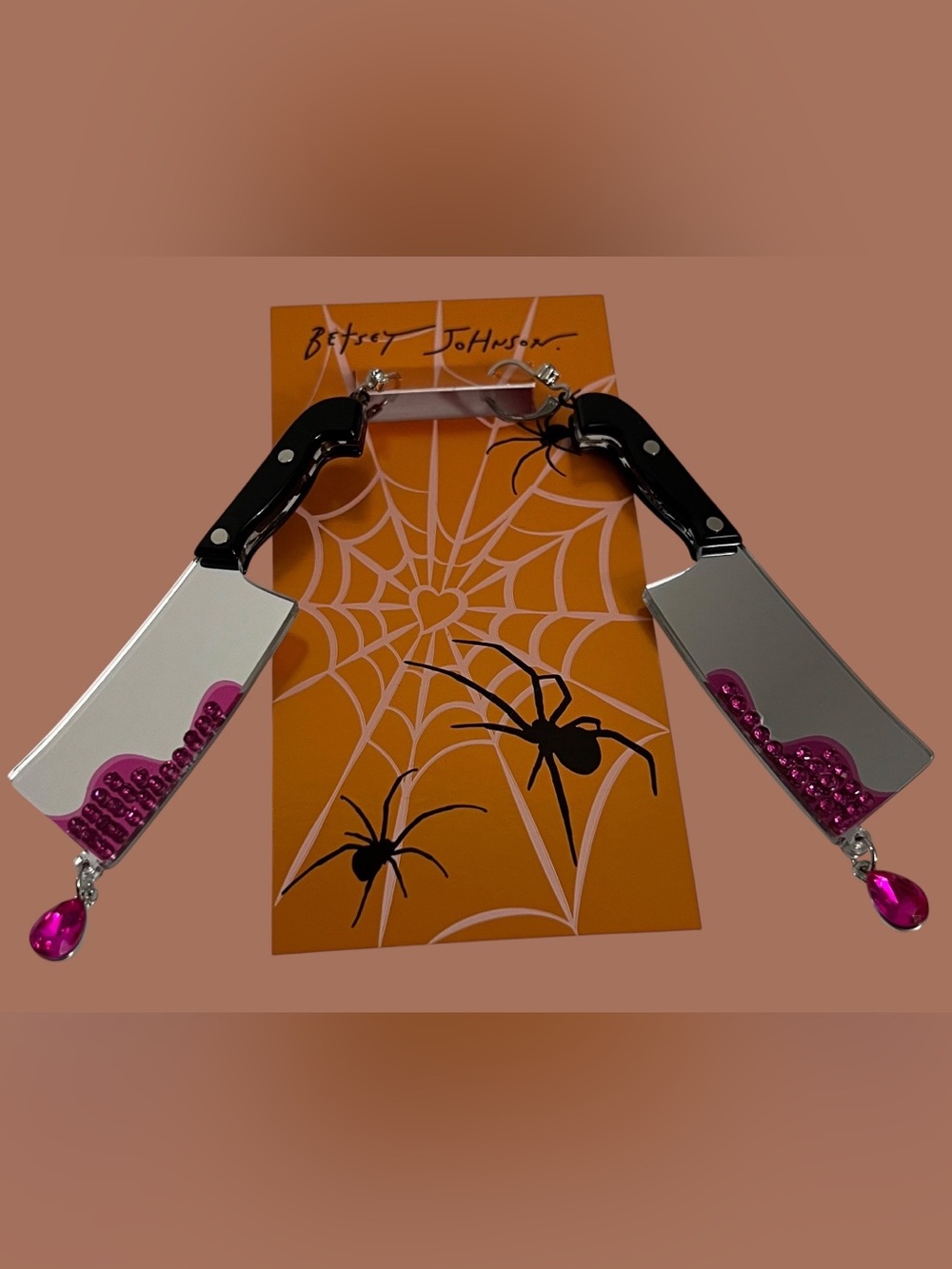 Betsey Johnson Black & Pink Cleaver Dangle Earrings - Picture 10 of 16